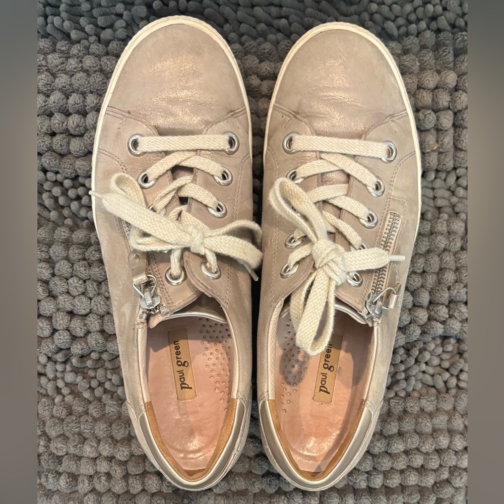Paul Green Women's Golden Pewter Leather Sneakers